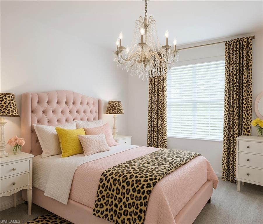 43981 Boardwalk Loop, Unit 2225 Punta Gorda, FL 33982 - Photo 13 of 48 a bedroom with a bed chandelier and a window