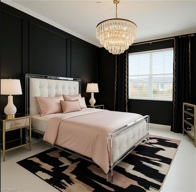 43981 Boardwalk Loop, Unit 2225 Punta Gorda, FL 33982 - Photo 9 of 48 a bedroom with a bed and a chandelier