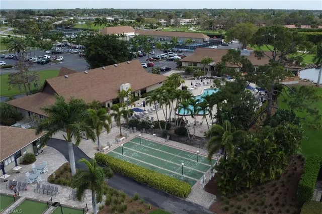 an aerial view of a parking space