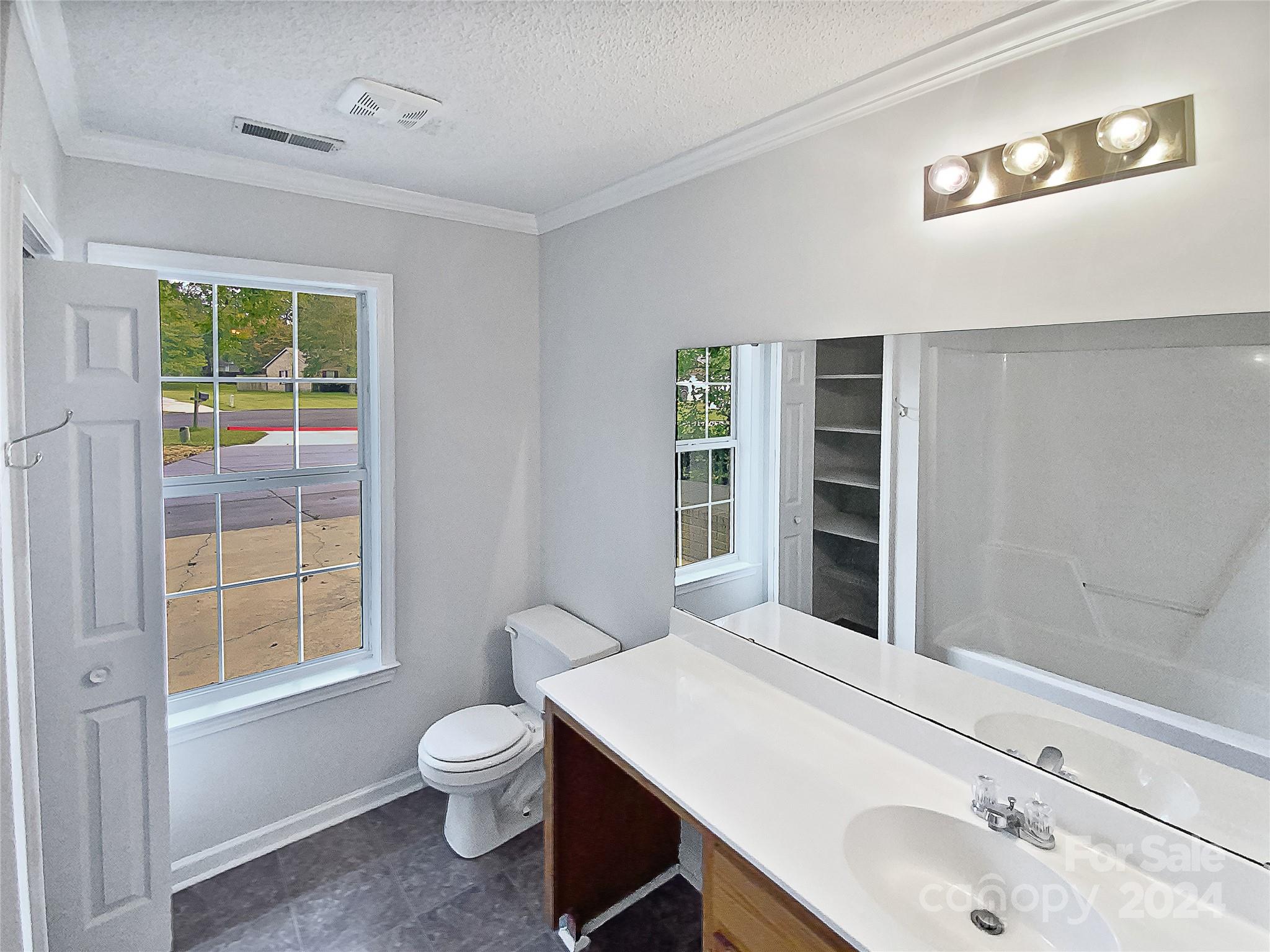 1150 Phillip Street Salisbury, NC 28147 - Photo 7 of 22 a bathroom with a toilet a sink and a large mirror