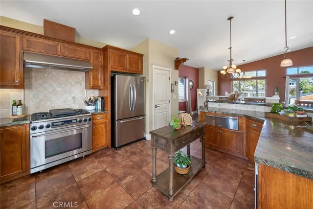 a large kitchen with lots of counter space