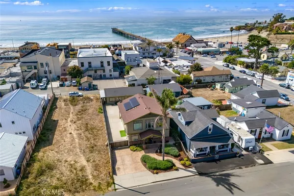 an aerial view of a building with outdoor space