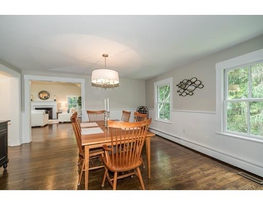 1073 Bay Road Hamilton, MA 01982 - Photo 15 of 36 a dining room with wooden floor a chandelier a wooden table and chairs