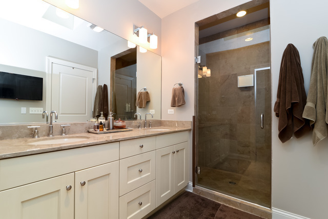 1401 South Emerald Avenue Chicago, IL 60607 - Photo 11 of 12 a bathroom with a double vanity sink and mirror