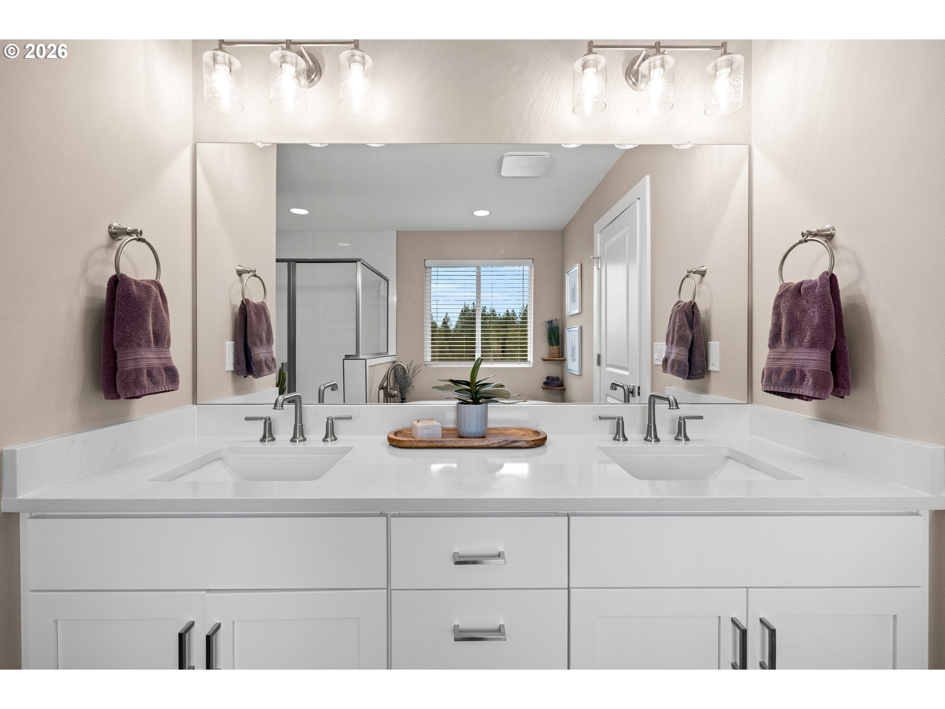 2081 Northeast Ridge Run Lane Estacada, OR 97023 - Photo 29 of 46 a bathroom with double vanity sinks and a mirror