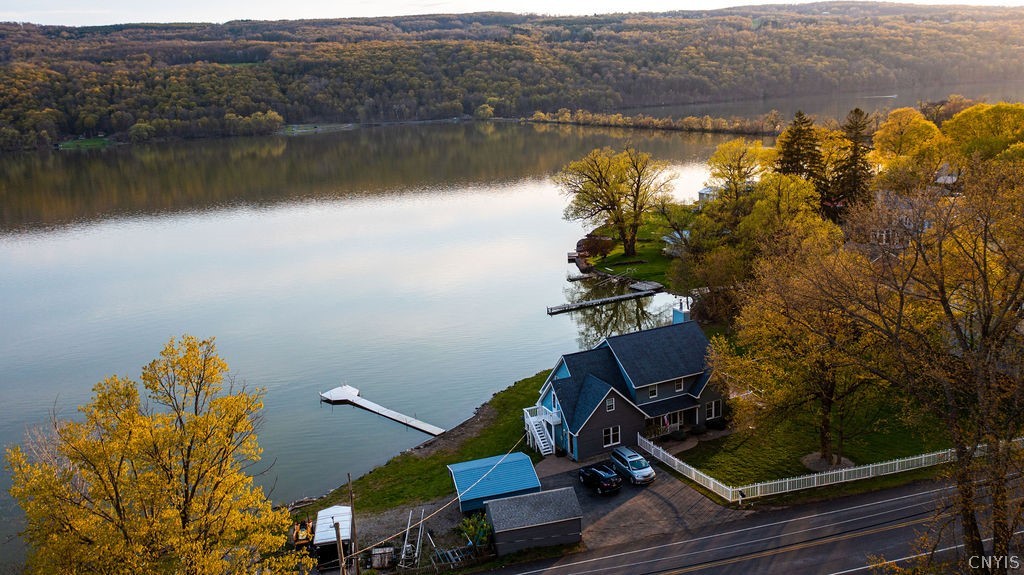Aerial view of 338' of waterfront at 1623 Otisco V