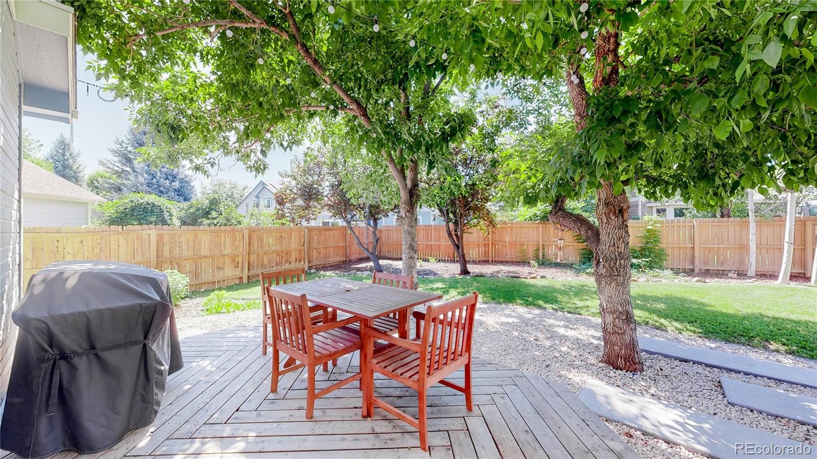 9752 Quay Loop Westminster, CO 80021 - Photo 26 of 27 a view of a table and chairs in patio with wooden fence