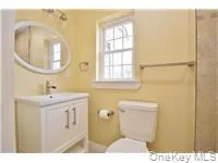a bathroom with a sink a toilet and a mirror
