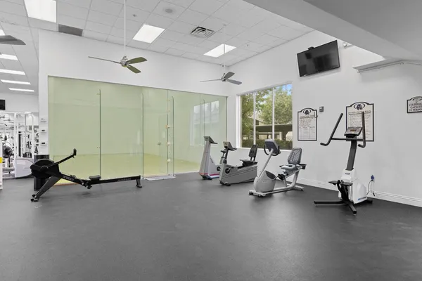 a view of a room with gym equipment