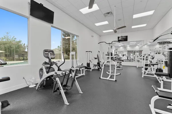a view of a room with gym equipment