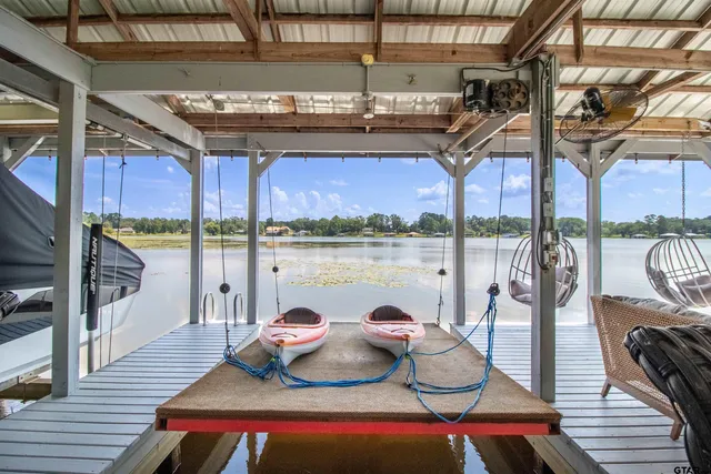 a building outdoor space with seating area
