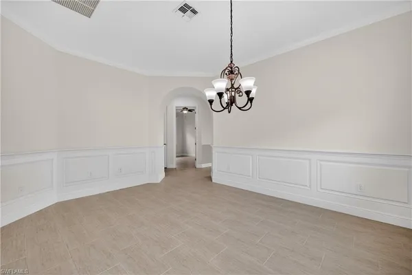 a view of a chandelier in a room