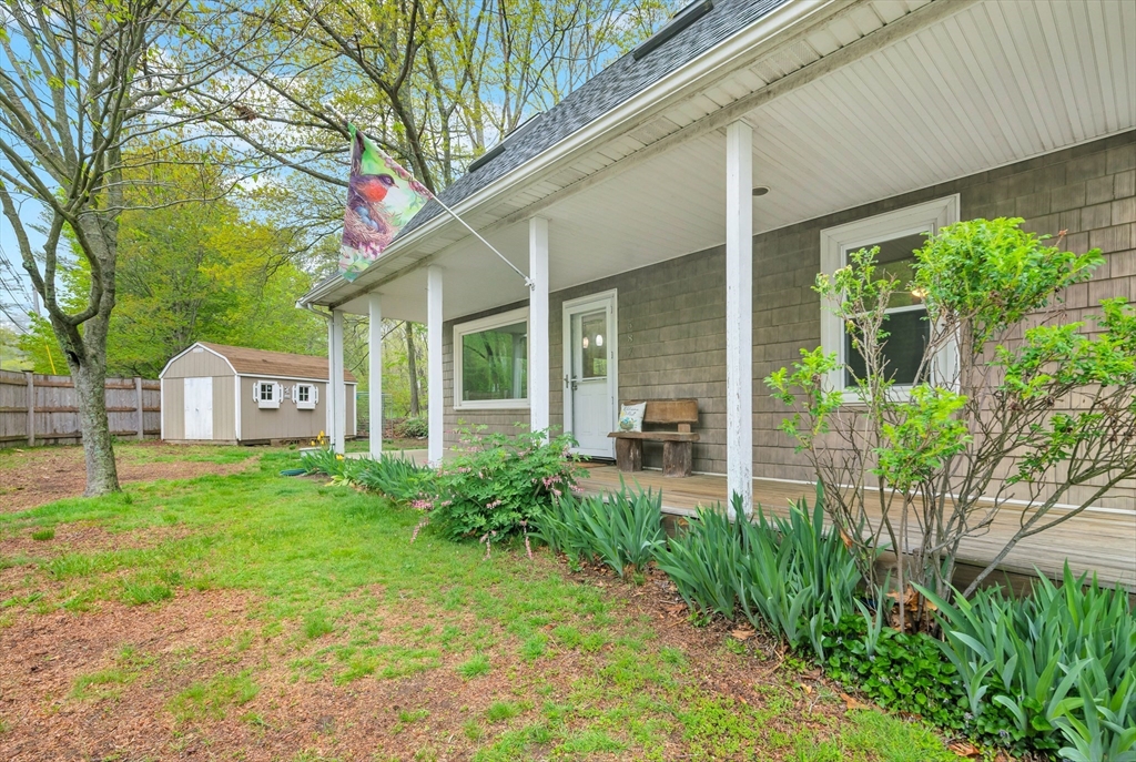 a view of a house with a small yard and a large tree