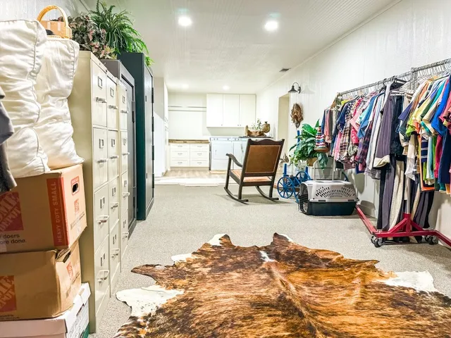 a living room with furniture and a rug