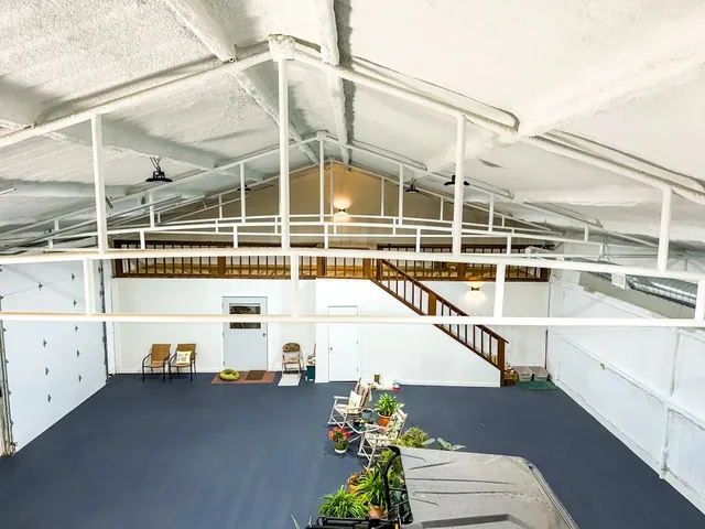 a view of a balcony with a potted plant