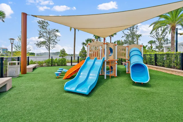 a view of a park with slide