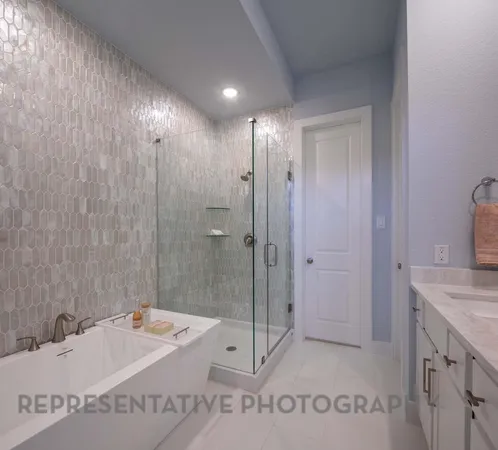 a bathroom with a tub a sink and shower