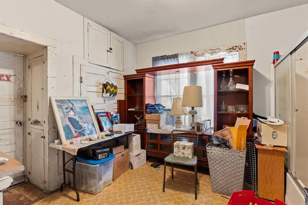 a room with a workspace
