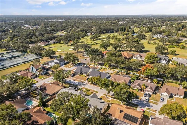 an aerial view of residential houses with city view