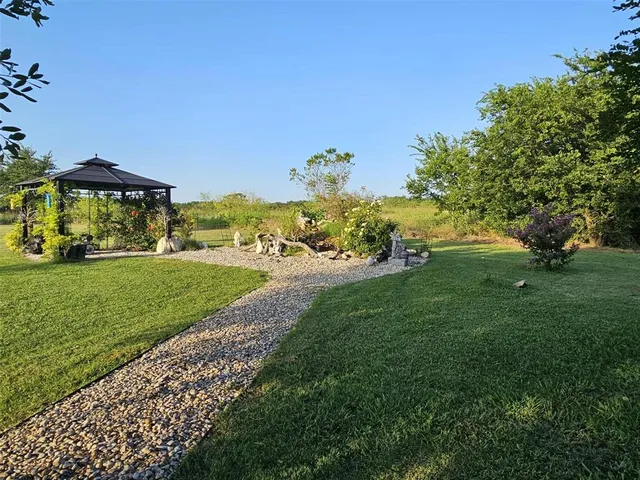 a view of a park with large trees
