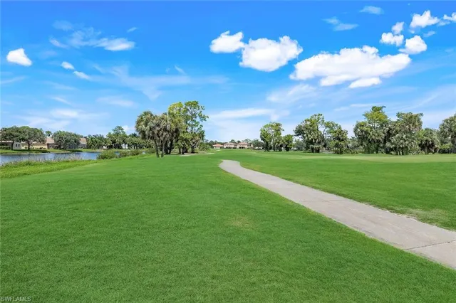 a view of a golf course with a garden