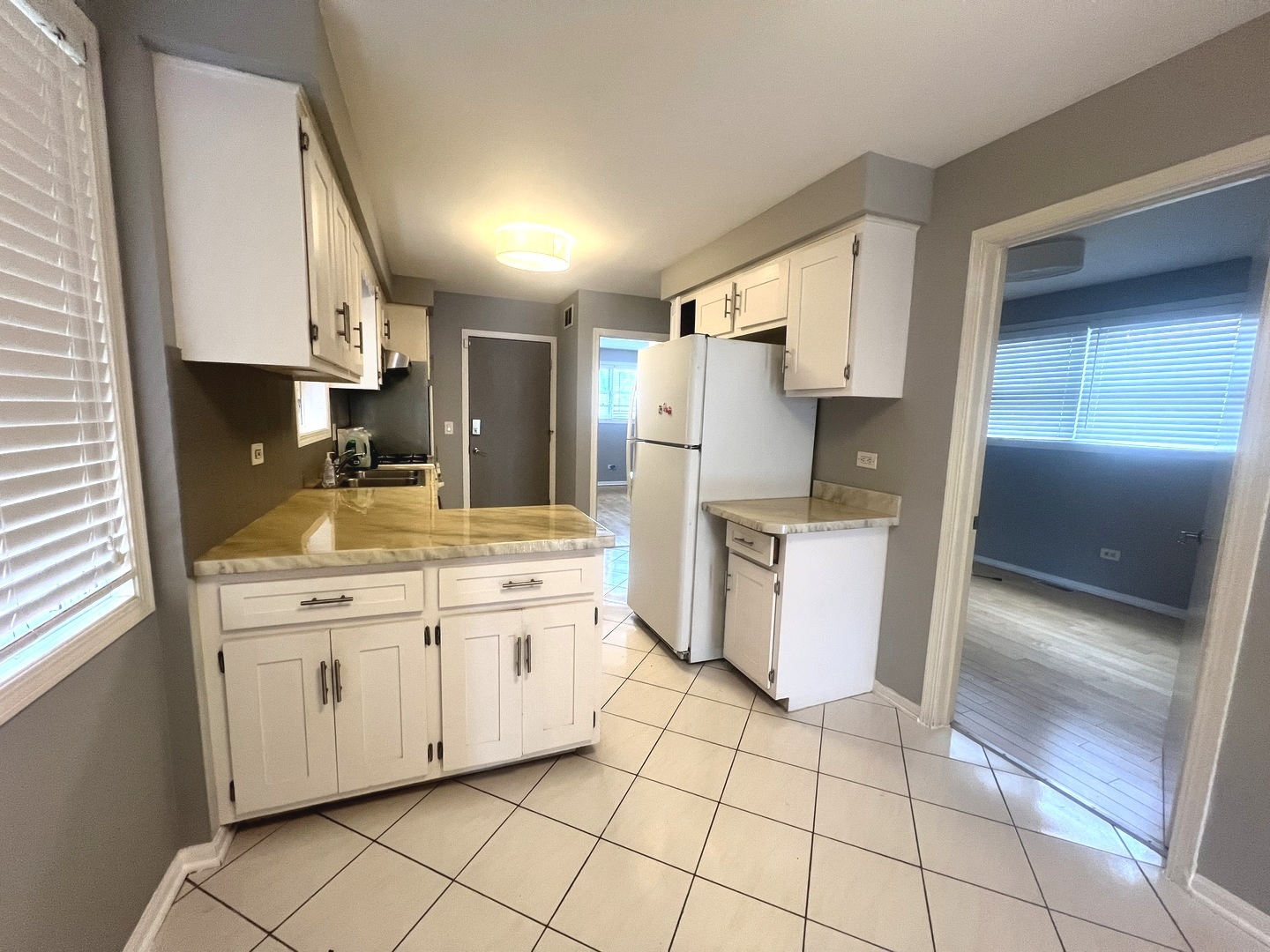 7445 West Belmont Avenue, Unit 1 Chicago, IL 60634 - Photo 16 of 20 a kitchen with a sink a refrigerator and cabinets
