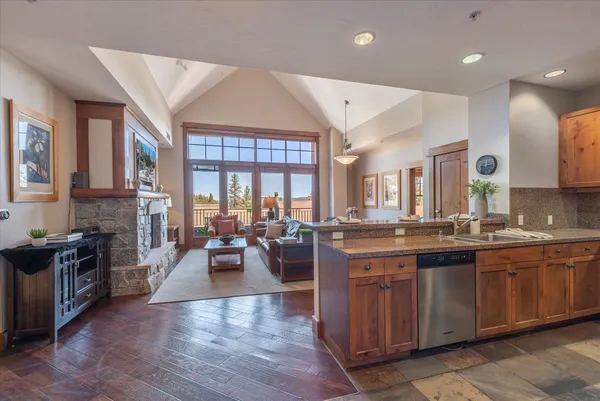 a kitchen with lots of counter top space