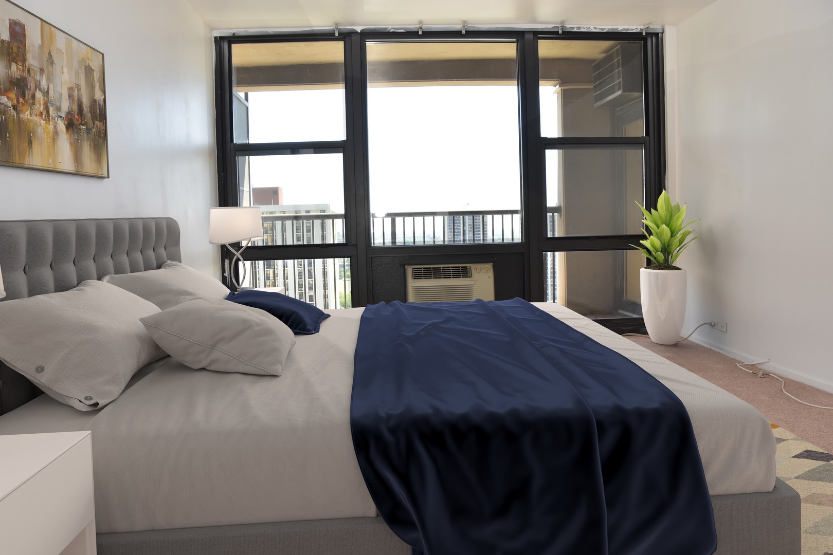 2605 South Indiana Avenue, Unit 2008 Chicago, IL 60616 - Photo 3 of 25 a bedroom with a large bed and a window