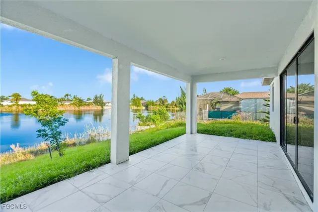 a view of a porch and garden