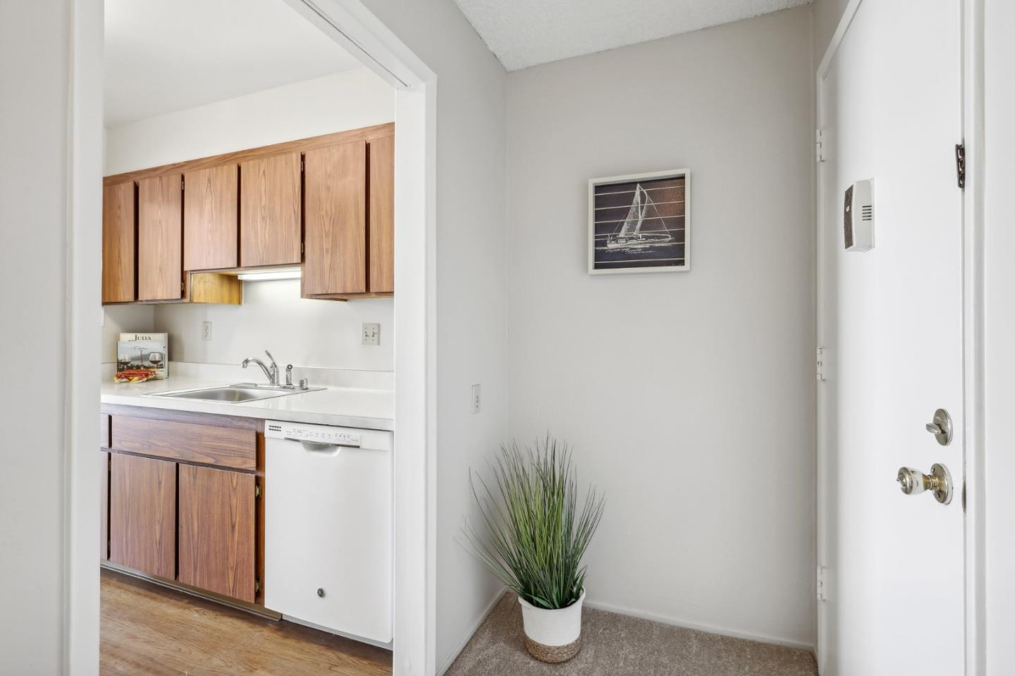 5003 Palmetto Avenue, Unit 89 Pacifica, CA 94044 - Photo 16 of 46 a bathroom with a sink a mirror and a potted plant