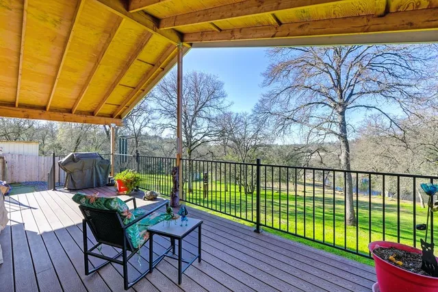 a view of a park with large trees