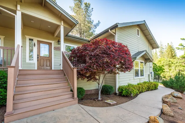 a view of a porch of a house