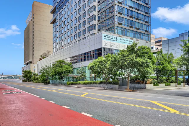 a view of a building and a street