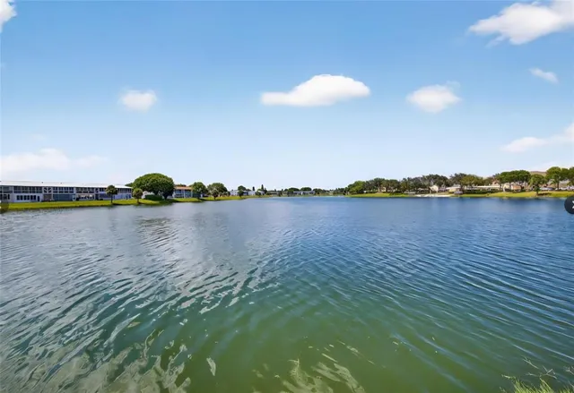 a view of a lake with a city