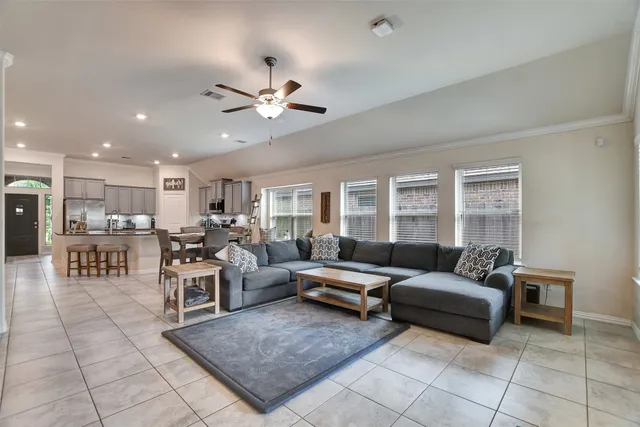 a living room with furniture