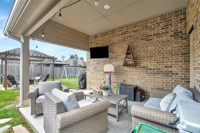 a balcony with furniture