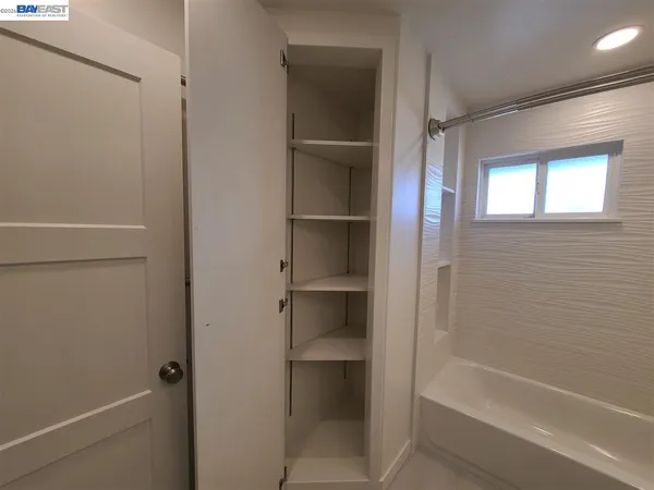 a bathroom with a bathtub