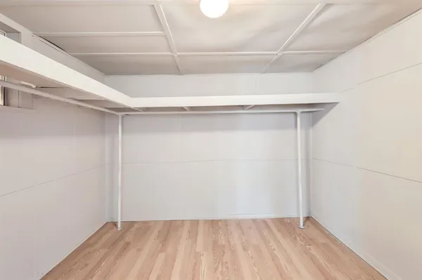 a view of small space with racks on the wall