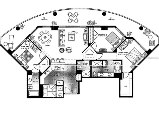 a view of a kitchen with a sink and a refrigerator