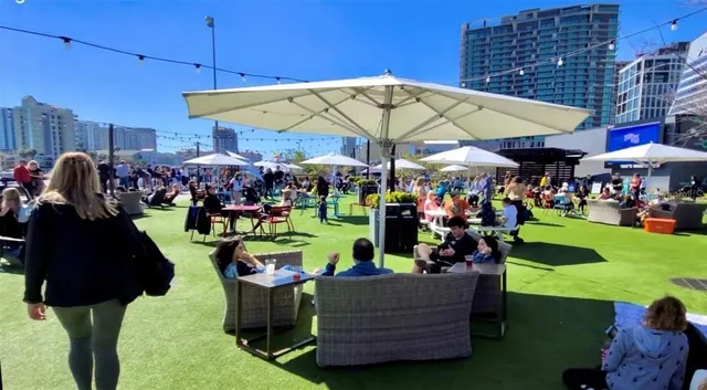 a view of street with sitting area