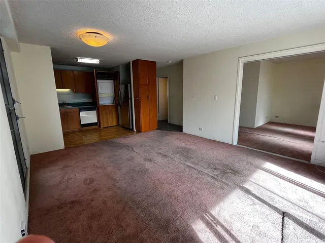 a view of empty room with a fireplace