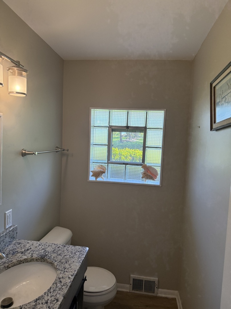 140 East Hillside Road Barrington, IL 60010 - Photo 14 of 17 a bathroom with a granite countertop toilet a sink and mirror