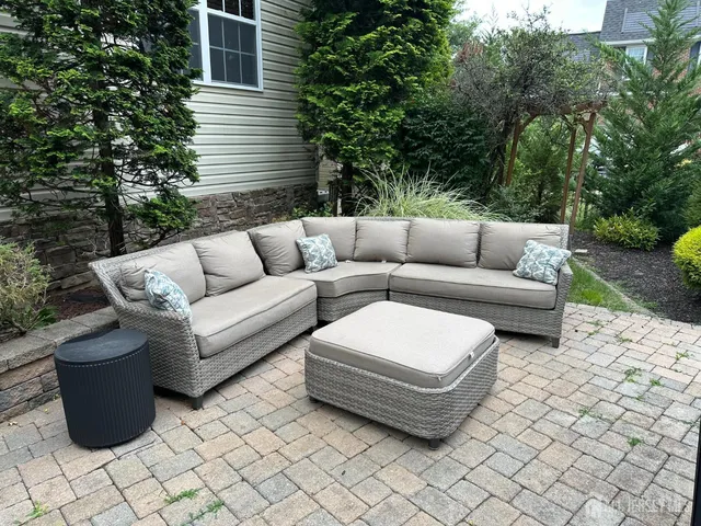 a view of a terrace with chairs