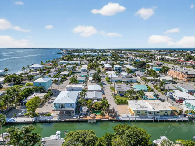 an aerial view of a city with lots of residential buildings lake and ocean view