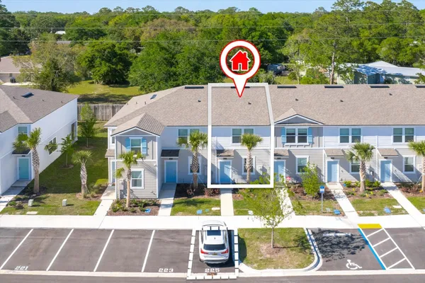 an aerial view of a house