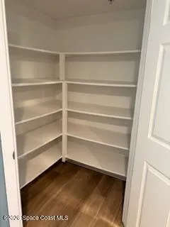 a view of walk in closet with empty racks