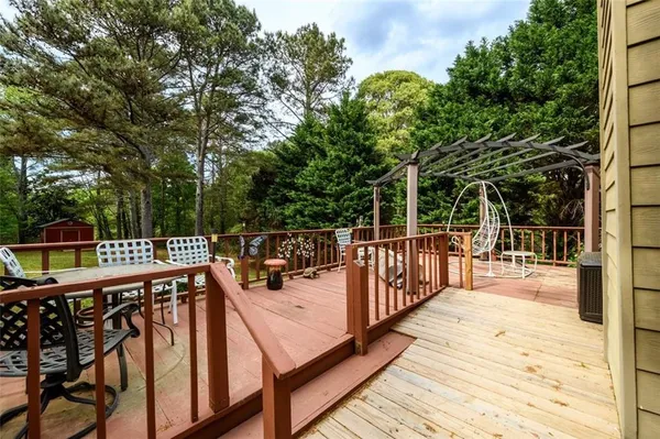 a view of a balcony with deck