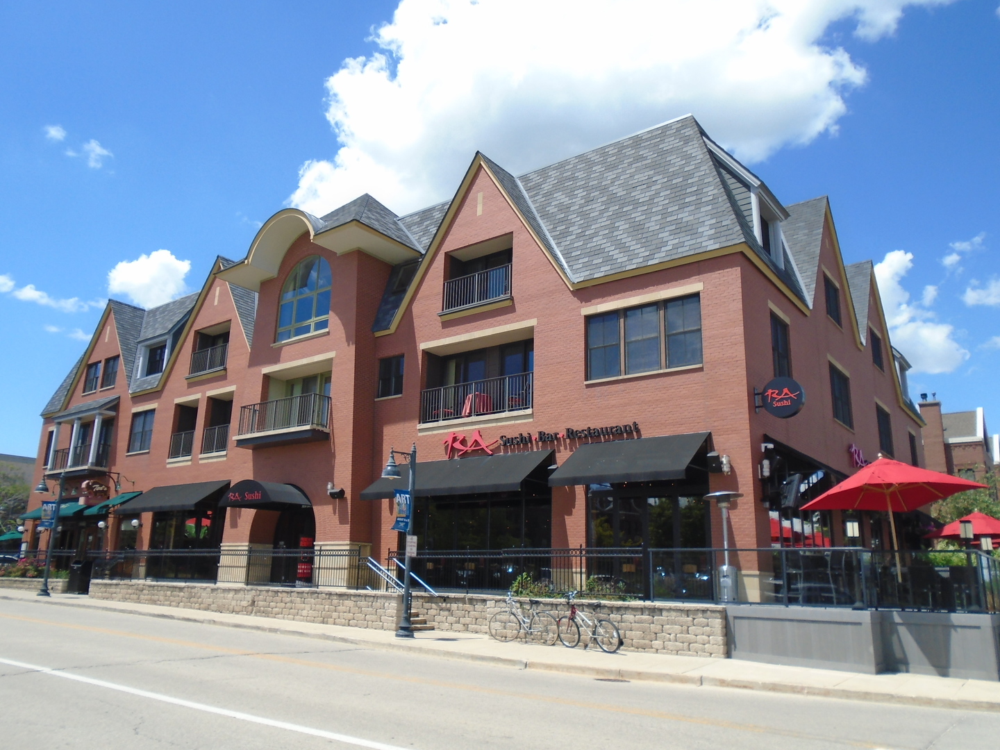 a view of a building with a pathway