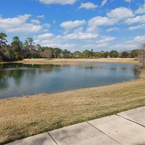 a view of a lake with a city