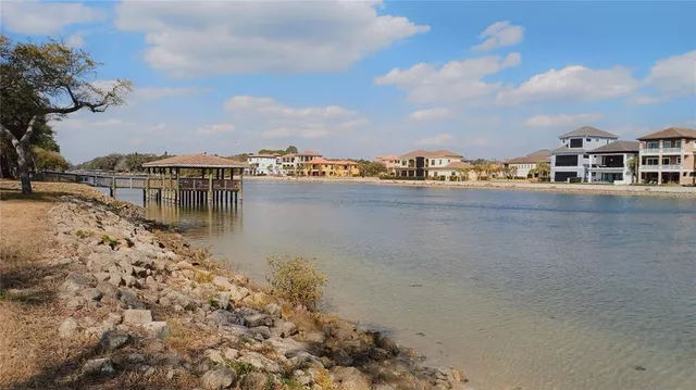 a view of a lake with a city